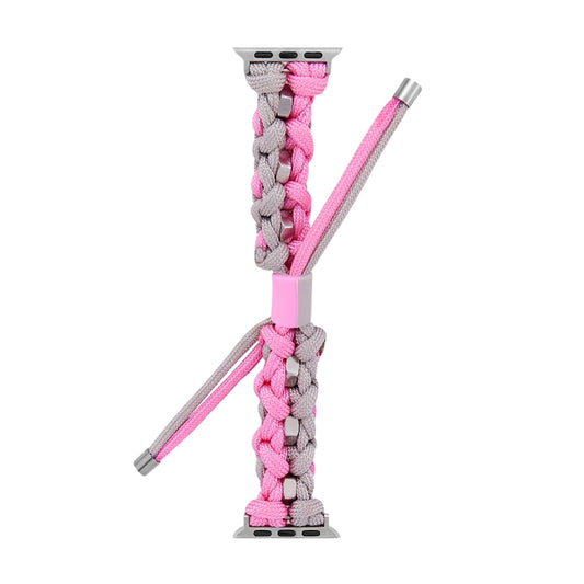 For Apple Watch Series 5 40mm Screw Nut Dual-Color Braided Paracord Watch Band(Silver Pink) by bashfashion