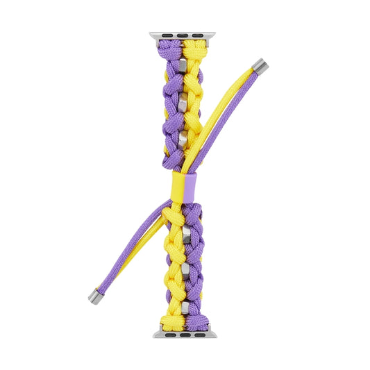 For Apple Watch Series 3 42mm Screw Nut Dual-Color Braided Paracord Watch Band(Purple Yellow) by bashfashion