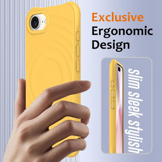For iPhone 16e Wave Texture MagSafe Magnetic Liquid Silicone Phone Case(Yellow) by bashfashion