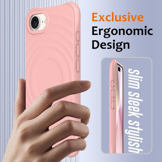For iPhone 16e Wave Texture MagSafe Magnetic Liquid Silicone Phone Case(Pink) by bashfashion