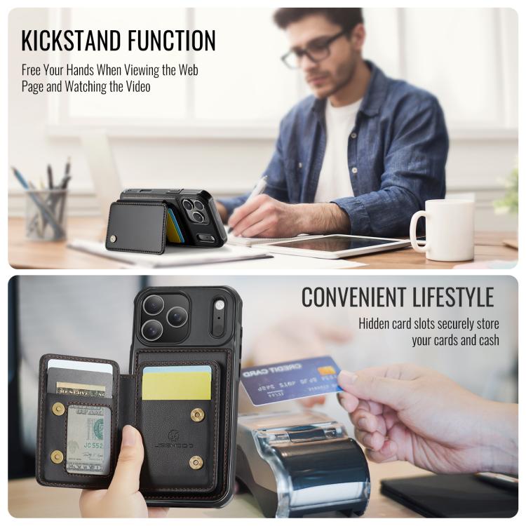 For iPhone 17 Pro Max JEEHOOD J05 Business Magnetic Style RFID Leather Phone Case(Black) by JEEHOOD