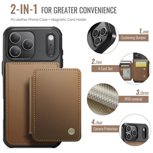 For iPhone 17 Pro JEEHOOD J05 Business Magnetic Style RFID Leather Phone Case(Brown) by JEEHOOD