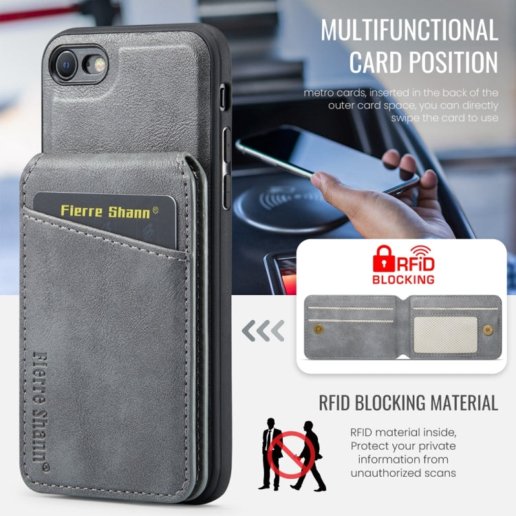 For iPhone SE 2022 / SE 2020 / 8 / 7 Fierre Shann Cowhide Vertical Flip Magnetic Card Holder Phone Case(Grey) by FIERRE SHANN
