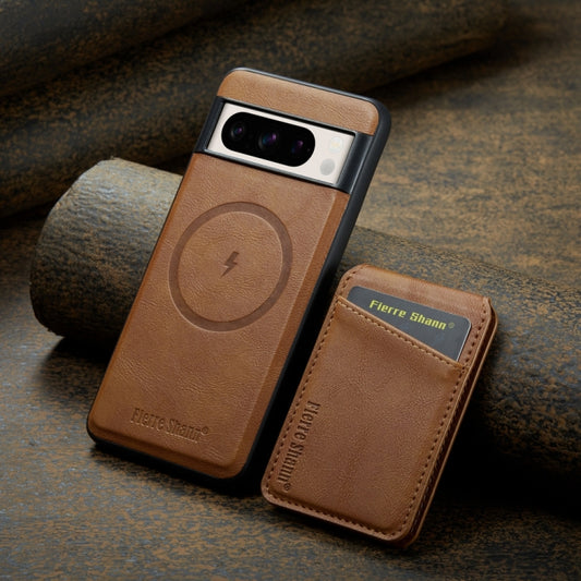 For Google Pixel 8 Fierre Shann Cowhide Vertical Flip Magnetic Card Holder Phone Case(Brown) by FIERRE SHANN