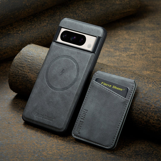 For Google Pixel 8 Fierre Shann Cowhide Vertical Flip Magnetic Card Holder Phone Case(Grey) by FIERRE SHANN