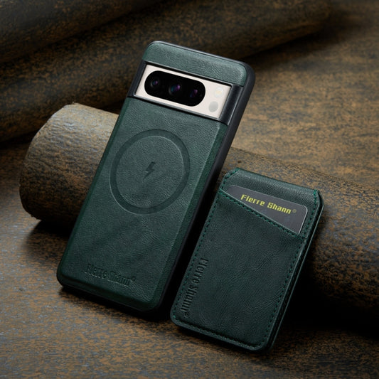 For Google Pixel 8a Fierre Shann Cowhide Vertical Flip Magnetic Card Holder Phone Case(Green) by FIERRE SHANN