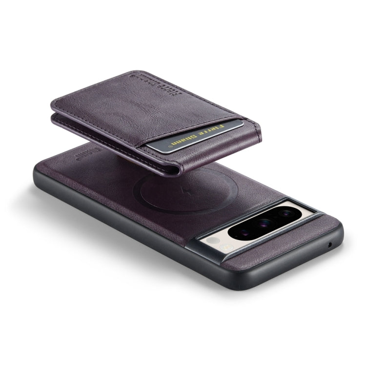 For Google Pixel 7 Pro Fierre Shann Cowhide Vertical Flip Magnetic Card Holder Phone Case(Purple) by FIERRE SHANN