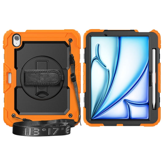 For iPad Air 11 2024 / Air 11 2025 Lucky Wheel Grip Silicone Hybrid PC Tablet Case with Shoulder Strap(Orange+Black) by bashfashion