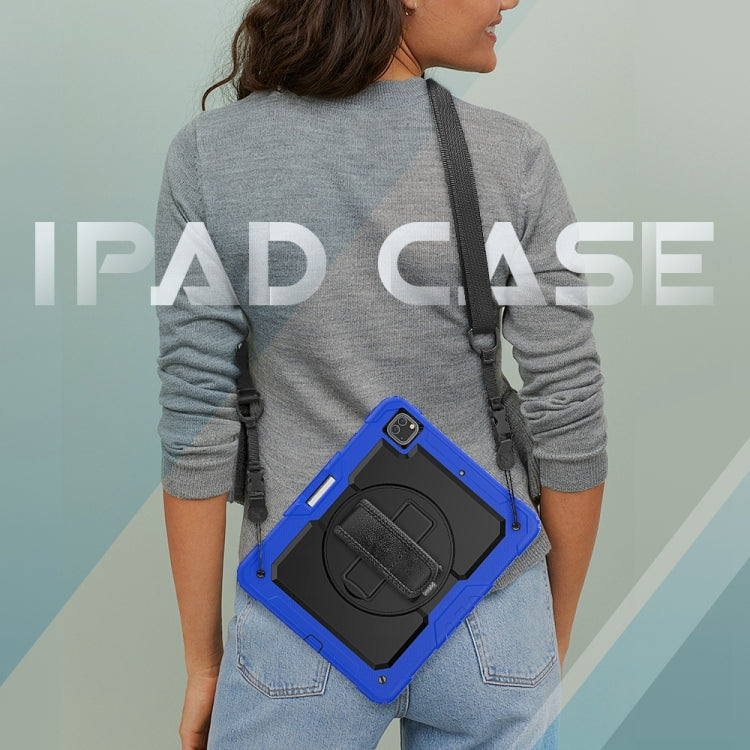 For iPad Pro 13 2025 / 2024 Lucky Wheel Grip Silicone Hybrid PC Tablet Case with Shoulder Strap(Black+Dark Blue) by bashfashion