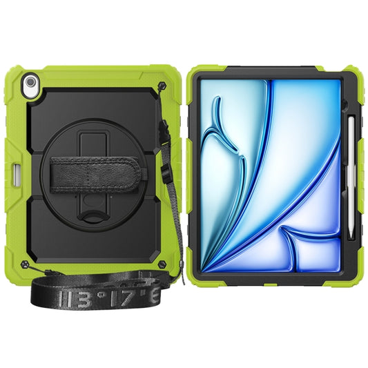 For iPad Air 13 2024 / Air 13 2025 Lucky Wheel Grip Silicone Hybrid PC Tablet Case with Shoulder Strap(Black+Yellow Green) by bashfashion