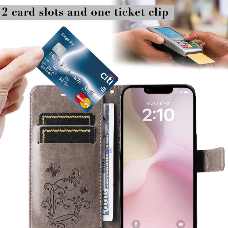 For iPhone 16e 3D Butterfly Embossed Pattern Flip Leather Phone Case(Grey) by bashfashion