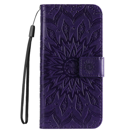 For iPhone 16e Embossed Sunflower Pattern Flip Leather Phone Case(Purple) by bashfashion