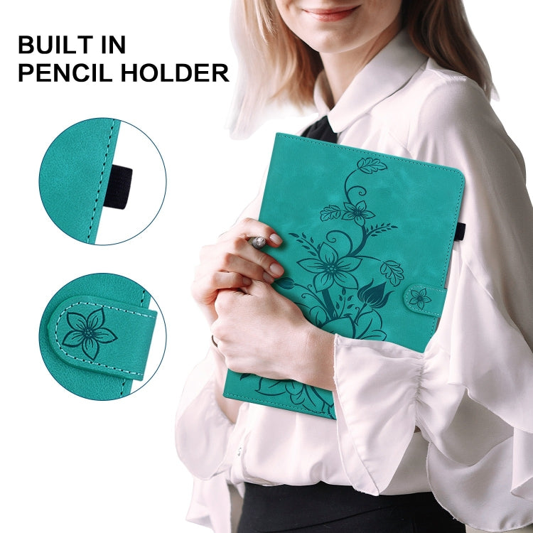 For Samsung Galaxy Tab S5e T720 Lily Embossed Leather Tablet Case(Green) by bashfashion