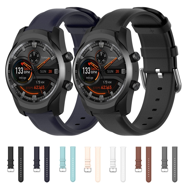 For Ticwatch Pro 2020 22mm Leather Watch Band with Round Tail Buckle(Navy Blue) by bashfashion