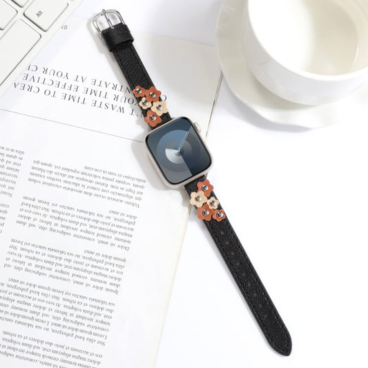 For Apple Watch Series 5 40mm Stitched Flower Leather Watch Band(Black) by bashfashion