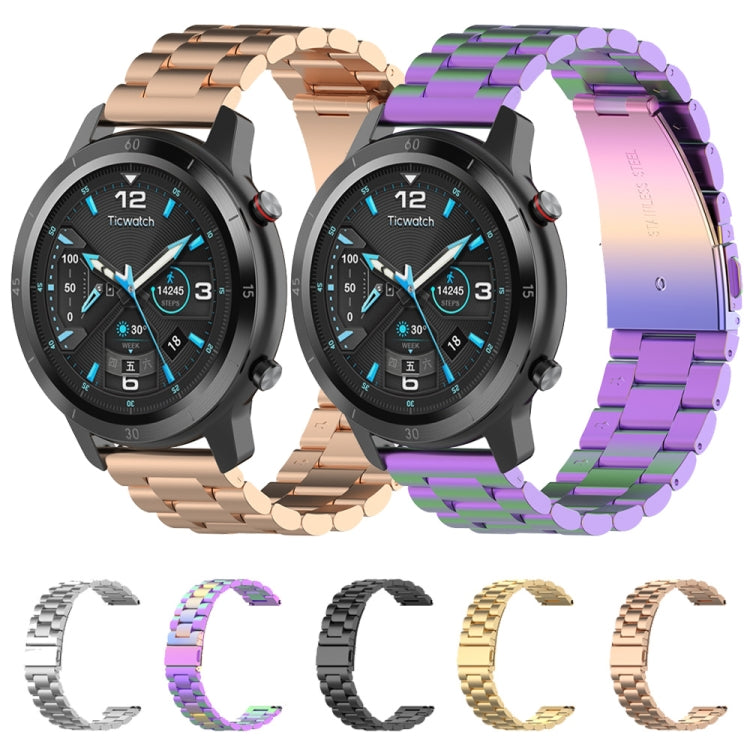 For Ticwatch GTX 22mm Three Buckle Stainless Steel Watch Band(Silver) by bashfashion