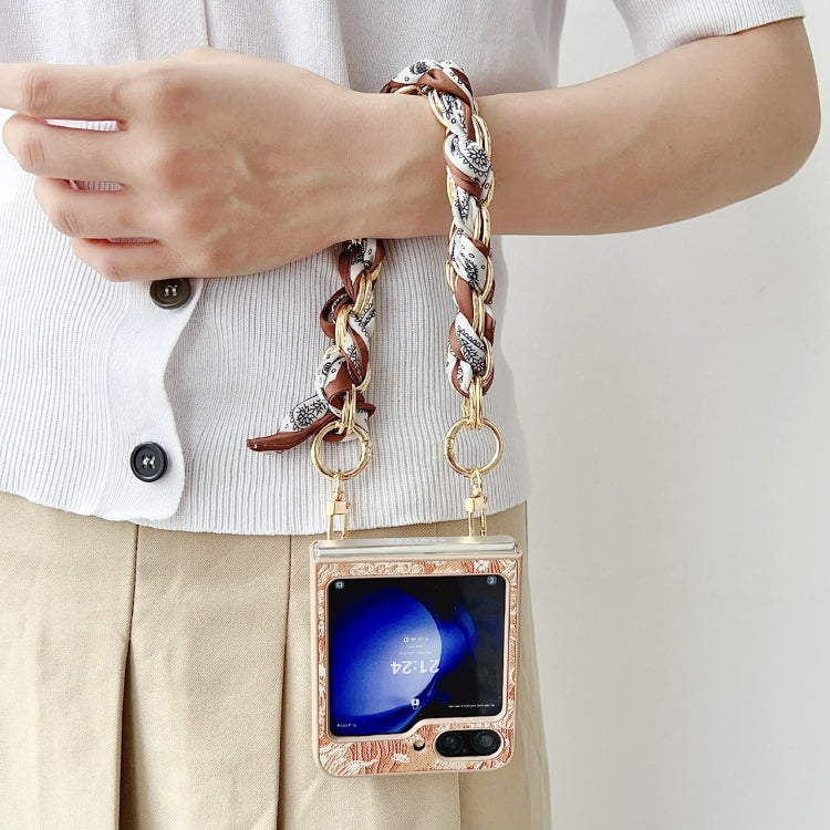 For Samsung Galaxy Z Flip5 Embroidery Style DIY Full Coverage Phone Case with Scarf / Bracelet(Blue) by bashfashion