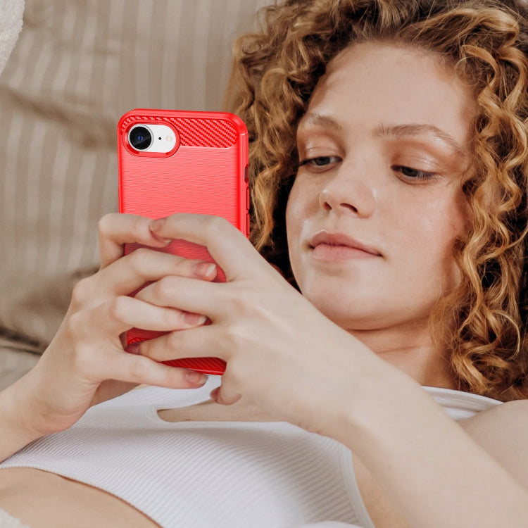 For iPhone 16e Brushed Texture Carbon Fiber TPU Phone Case(Red) by bashfashion