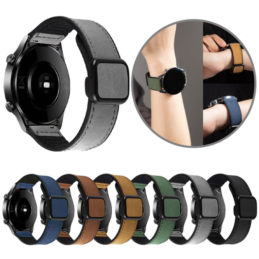 20mm Crazy Horse Texture Fold Magnetic Buckle Leather Silicone Watch Band(Light Brown) by bashfashion