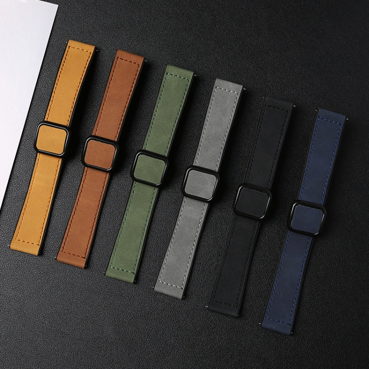 22mm Crazy Horse Texture Fold Magnetic Buckle Leather Silicone Watch Band(Grey) by bashfashion