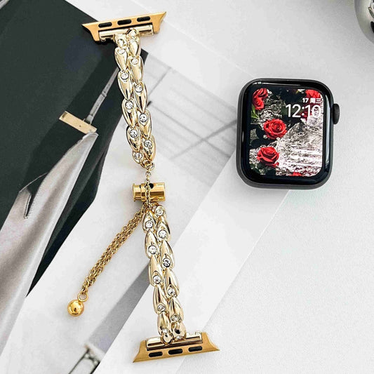 For Apple Watch Series 2 38mm Rhinestone Peacock Metal Bracelet Watch Band(Gold) by bashfashion