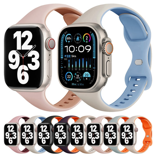 For Apple Watch Ultra 49mm Two Color Slim Butterfly Buckle Silicone Watch Band(White Fog Blue) by bashfashion