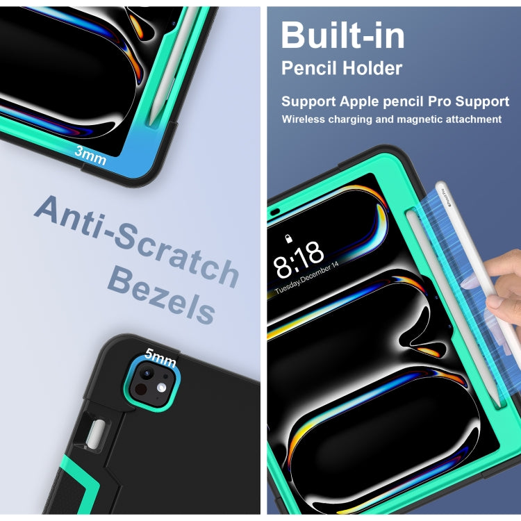 For iPad Pro 13 2025 / 2024 Contrast Color Silicone Acrylic PC Tablet Case with Holder(Black Mint Green) by bashfashion