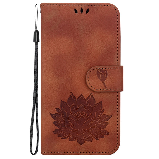 For iPhone 16e Lotus Embossed Leather Phone Case(Brown) by bashfashion