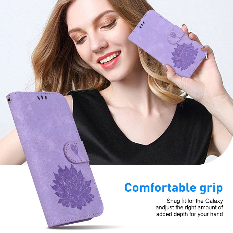 For iPhone 16e Lotus Embossed Leather Phone Case(Purple) by bashfashion