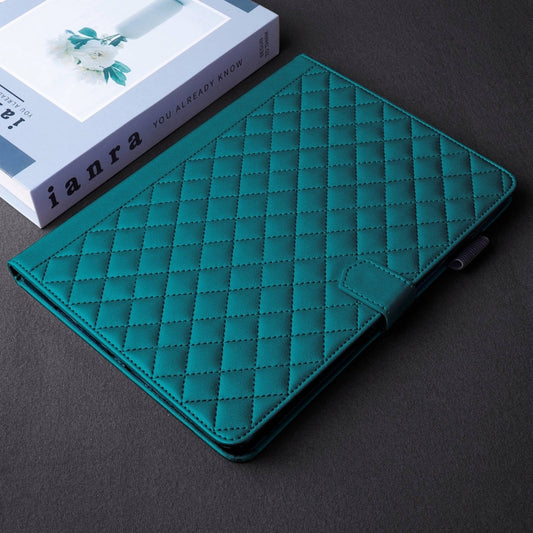 For Samsung Galaxy Tab S9 FE+ / S9+ Rhombus Lattice Leather Tablet Case(Dark Green) by bashfashion