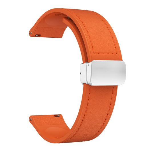 20mm Magnetic Silver Buckle Silicone Leather Watch Band(Orange) by bashfashion
