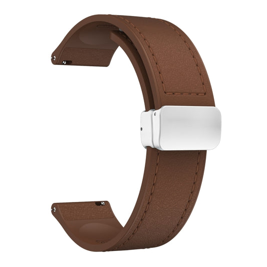 20mm Magnetic Silver Buckle Silicone Leather Watch Band(Dark Brown) by bashfashion