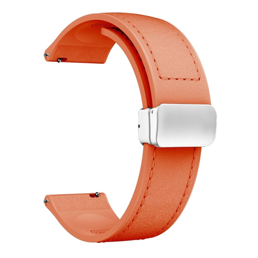 22mm Magnetic Silver Buckle Silicone Leather Watch Band(Orange) by bashfashion