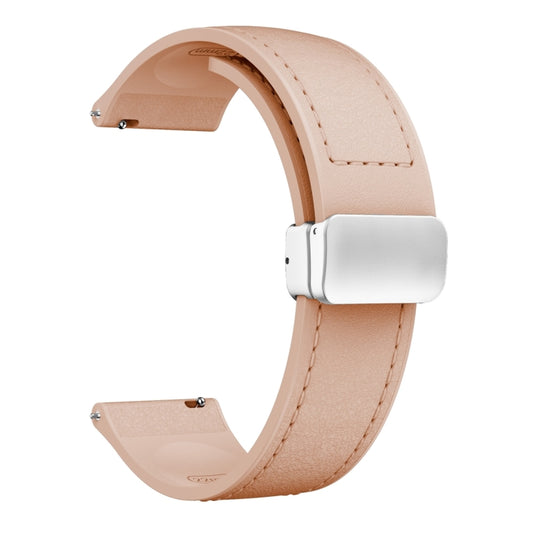 22mm Magnetic Silver Buckle Silicone Leather Watch Band(Pink) by bashfashion