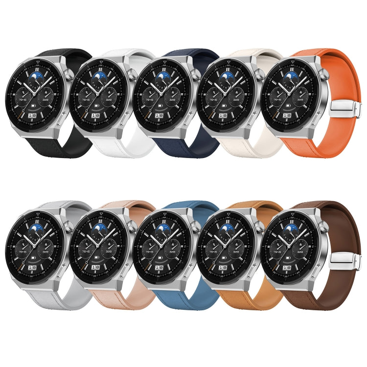 22mm Magnetic Silver Buckle Silicone Leather Watch Band(Midnight Blue) by bashfashion