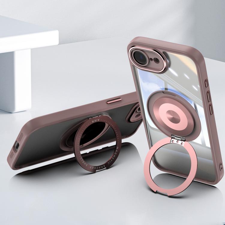 For iPhone 16e 360 Holder Magsafe Acrylic Hybrid TPU Phone Case(Pink) by bashfashion
