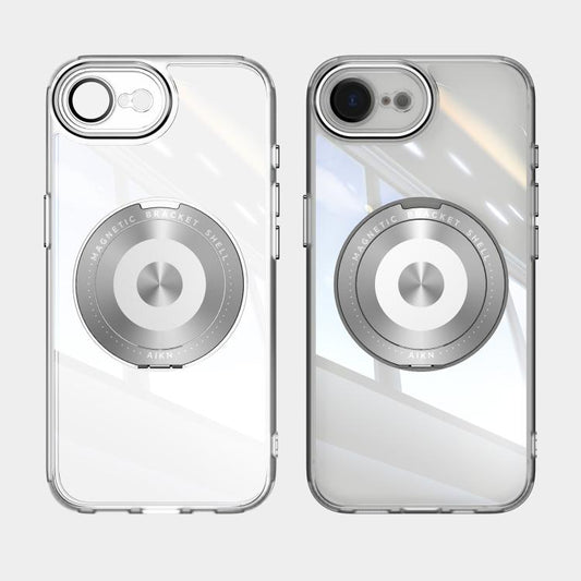 For iPhone 16e 360 Holder Magsafe Acrylic Hybrid TPU Phone Case(Grey) by bashfashion