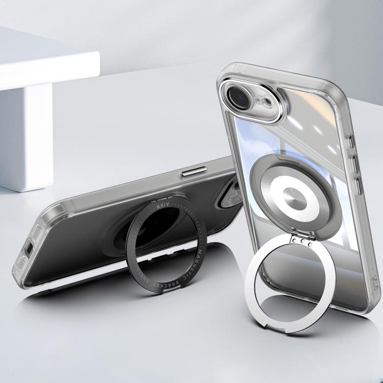 For iPhone 16e 360 Holder Magsafe Acrylic Hybrid TPU Phone Case(Grey) by bashfashion