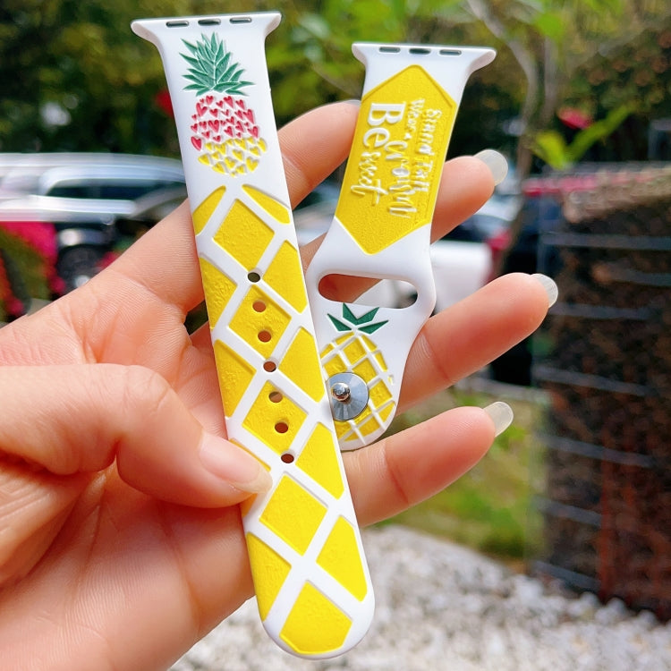 For Apple Watch Series 3 42mm Embossed Color Printed Silicone Watch Band(Pineapple) by bashfashion