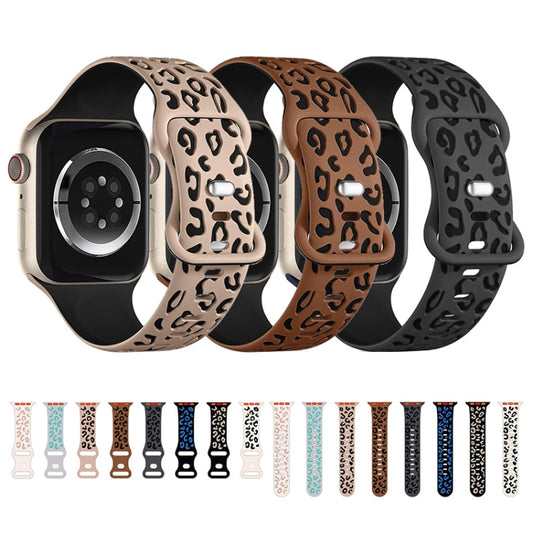 For Apple Watch Ultra 49mm Concave Leopard Printed Silicone Watch Band(Grey Cyan) by bashfashion