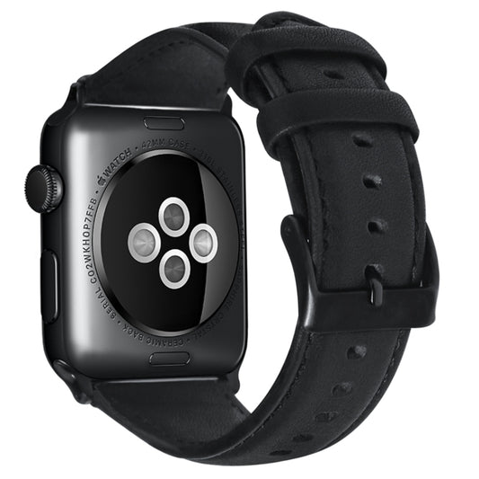 For Apple Watch Series 8 41mm Oil Wax Genuine Leather Watch Band(Black) by bashfashion