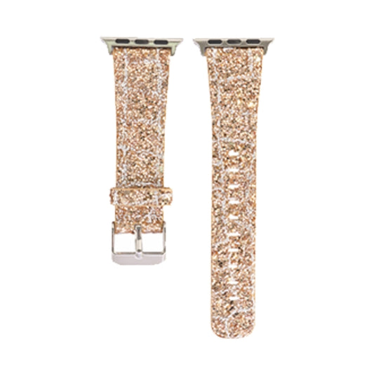 For Apple Watch Series 7 41mm / 6 & SE & 5 & 4 40mm / 3 & 2 & 1 38mm Glitter Sequins Leather Watch Band(Rose Gold) by bashfashion