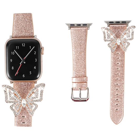 For Apple Watch 5 & 4 44mm / 3 & 2 & 1 42mm Bowknot Glitter Diamond Watch Band(Rose Gold) by bashfashion