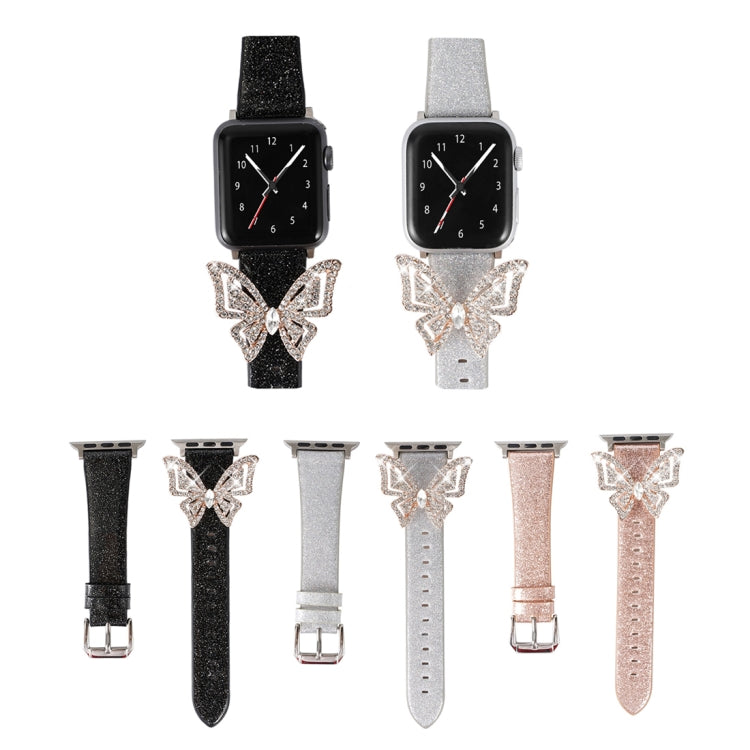 For Apple Watch 5 & 4 44mm / 3 & 2 & 1 42mm Bowknot Glitter Diamond Watch Band(Silver) by bashfashion
