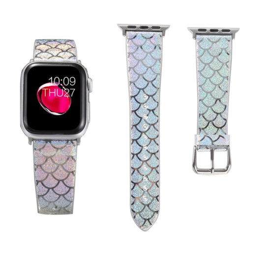 For Apple Watch 5 & 4 40mm / 3 & 2 & 1 38mm Discolor Glitter Fish Scale Texture Watch Band(Silver) by bashfashion