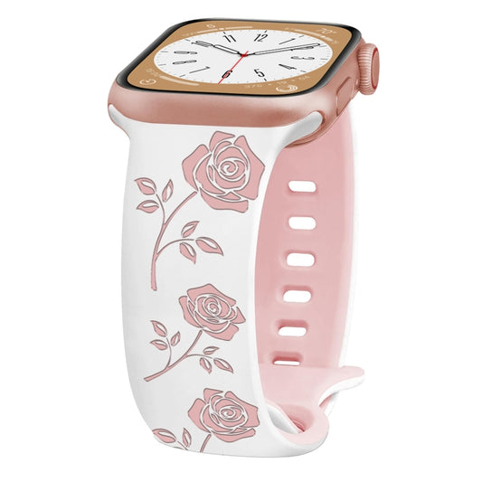 For Apple Watch Ultra 2 49mm Two-color Rose Engraved Silicone Watch Band(White Pink) by bashfashion