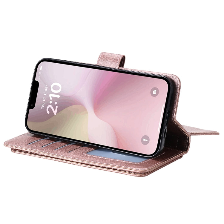For iPhone 16e Multi-Function Wallet 10 Card Slots Leather Phone Case(Rose Gold) by bashfashion