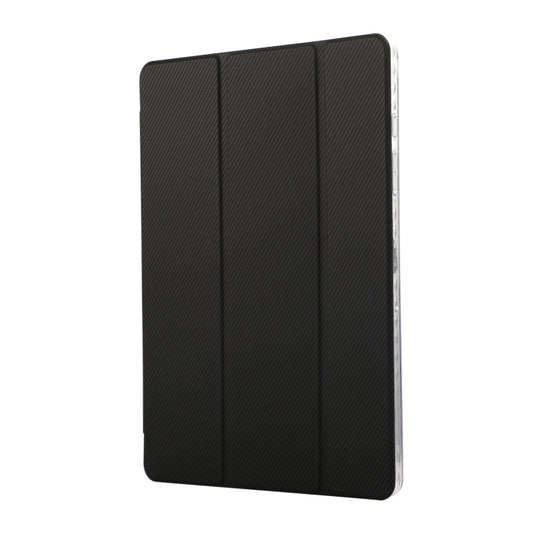 For Samsung Galaxy Tab A9+ Carbon Fiber Clear Acrylic 3-Fold Leather Tablet Case(Dark Blue) by bashfashion