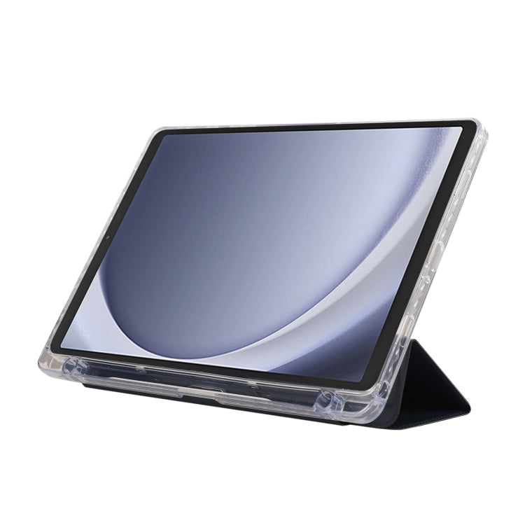 For Samsung Galaxy Tab A9+ Carbon Fiber Clear Acrylic 3-Fold Leather Tablet Case(Dark Blue) by bashfashion