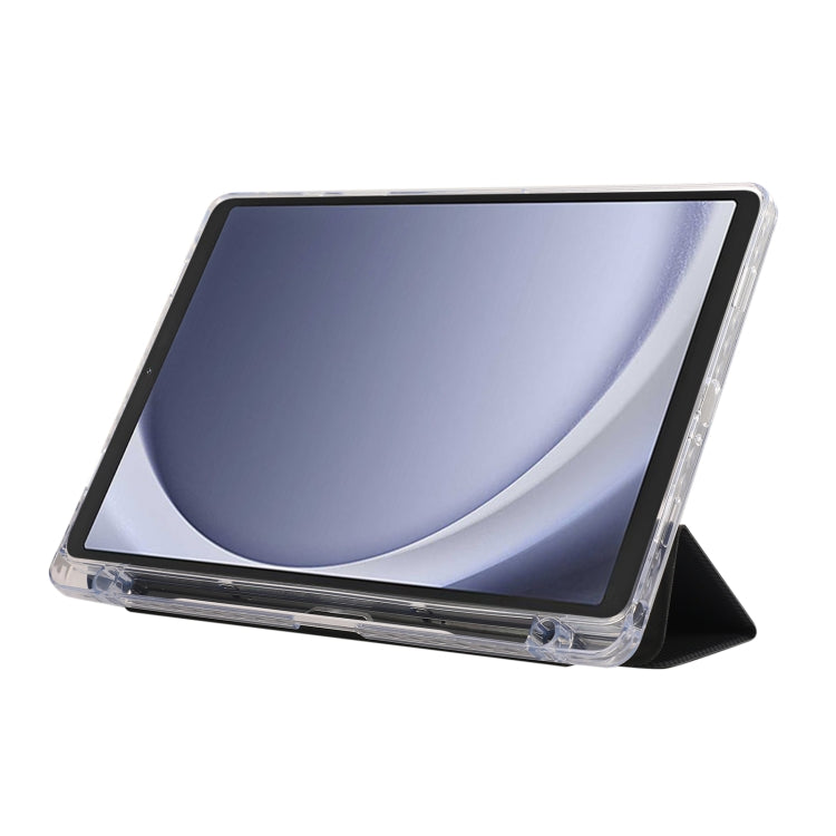 For Samsung Galaxy Tab A9+ Carbon Fiber Clear Acrylic 3-Fold Leather Tablet Case(Black) by bashfashion